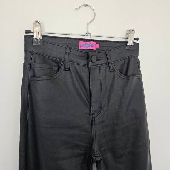 Edikted Luna Flared Jeans Women's Small Black Denim Faux Leather Zip Fly Stretch - Picture 3 of 8